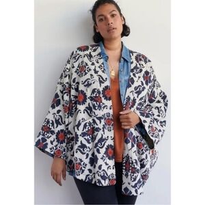 Anthropologie | Eleanor Kimono Jacket XSP/One-Size White Blue Rust